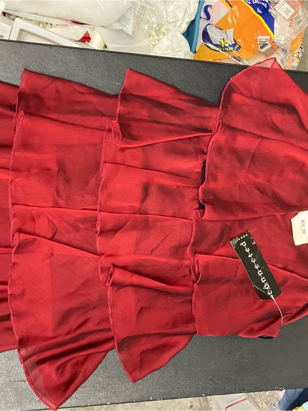 connected apparel Red Chiffon Layered Blouse